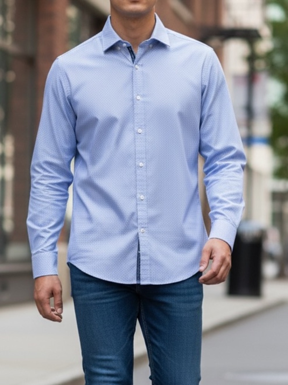 Duchamp London Men's Light Blue Micro-Pattern Dress Shirt